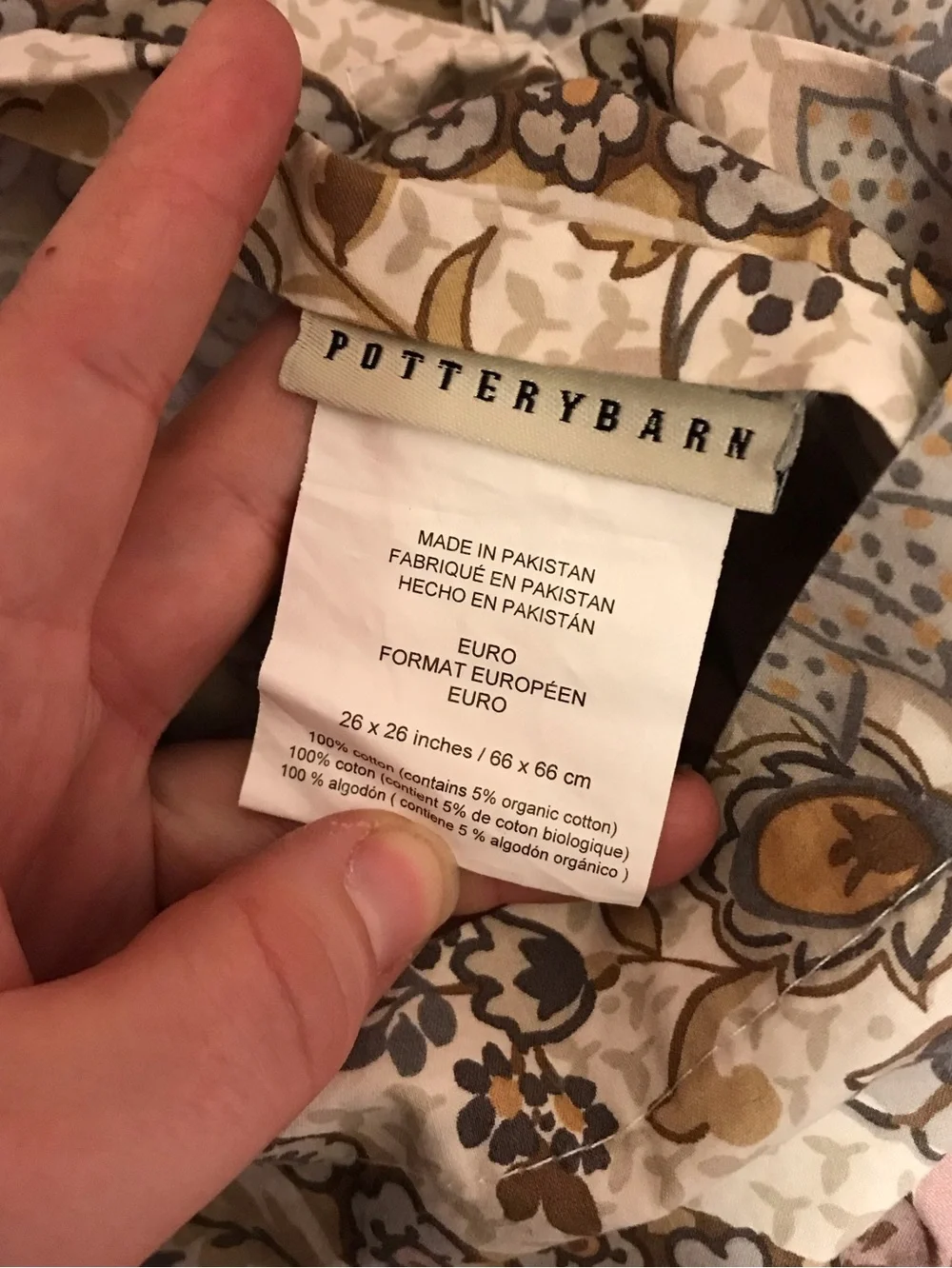 Pottery Barn Darcy Medallion Single Gray Brown Paisley Floral Pillow Sham EURO